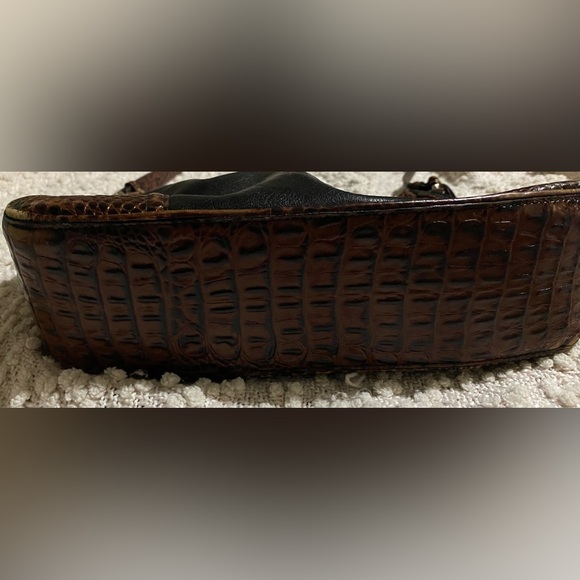 Brahmin Tuscan Shoulder Bag Pecan Croc Black Leather Purse - Picture 3 of 14